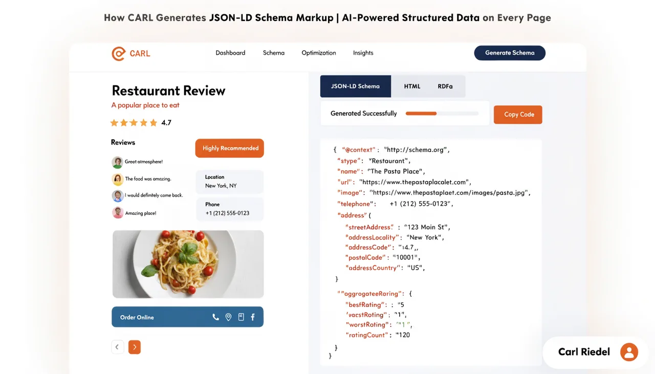 How CARL Generates JSON-LD Schema Markup | AI-Powered Structured Data on Every Page | Carl Riedel
