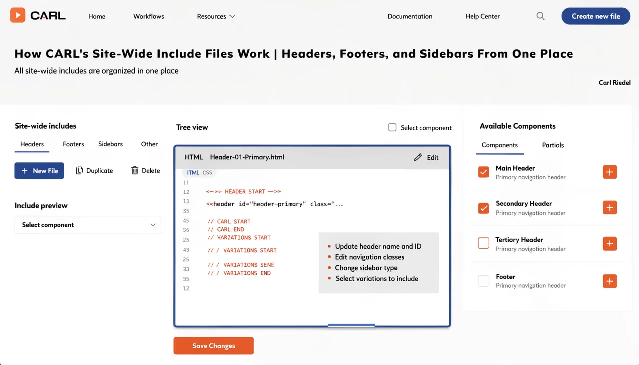 How CARL's Site-Wide Include Files Work