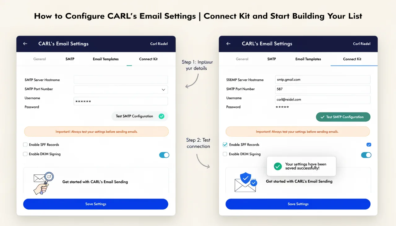 How to Configure CARL's Email Settings | Connect Kit and Start Building Your List | Carl Riedel