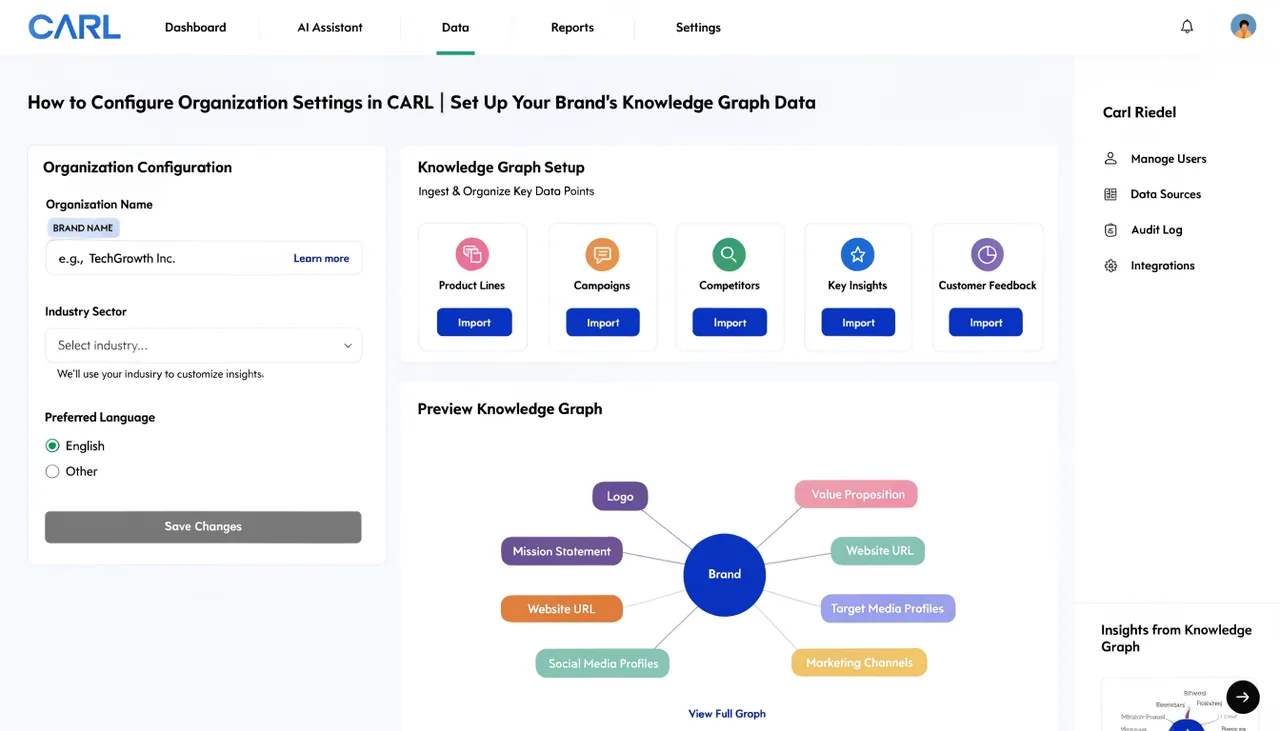 How to Configure Organization Settings in CARL | Set Up Your Brand's Knowledge Graph Data | Carl Riedel