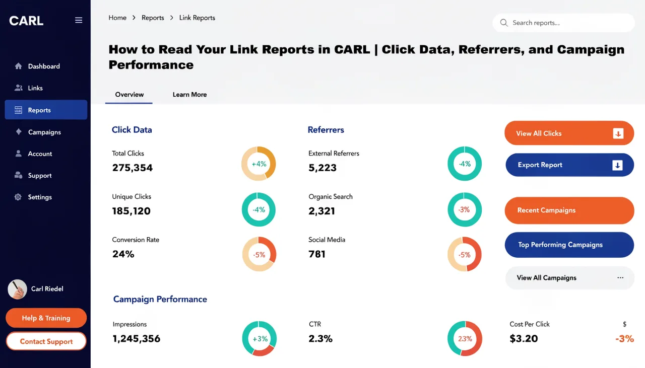 How to Read Your Link Reports in CARL | Click Data, Referrers, and Campaign Performance | Carl Riedel