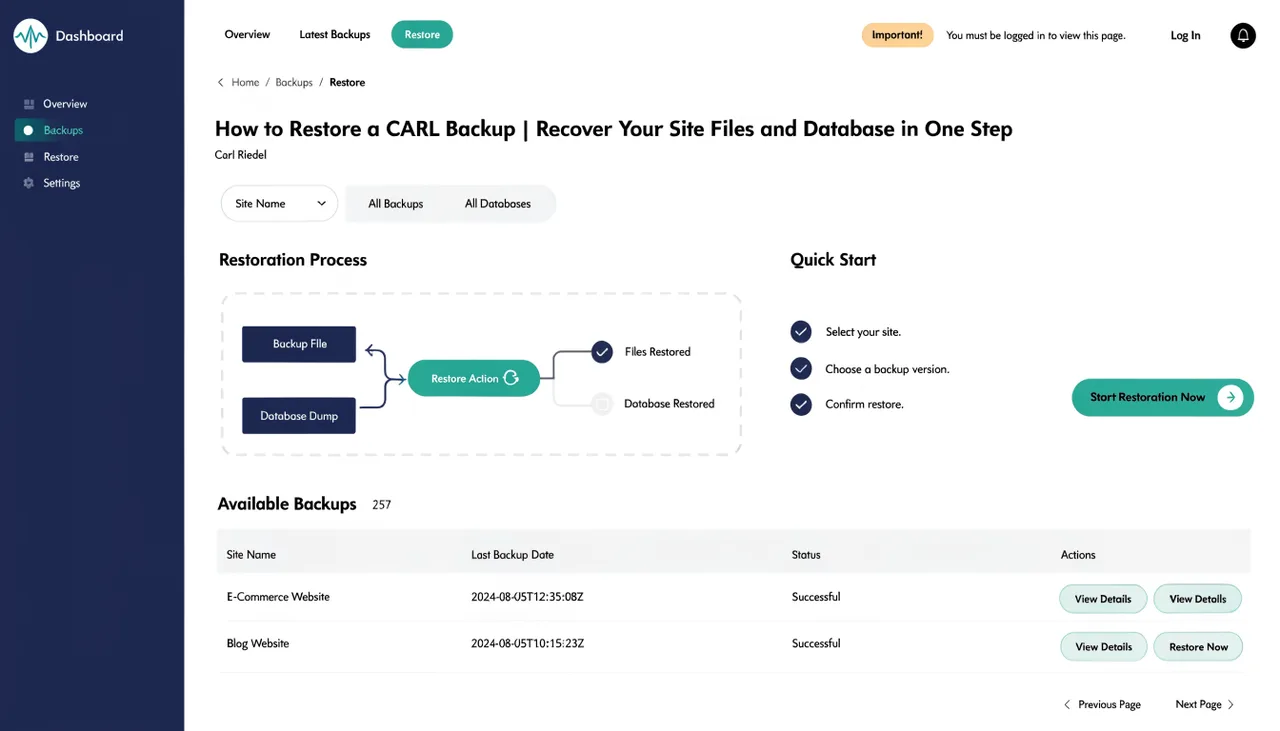 How to Restore a CARL Backup | Recover Your Site Files and Database in One Step | Carl Riedel